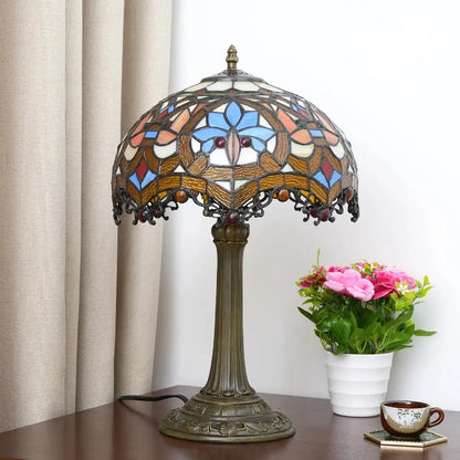 12inch Stained Glass Retro Heart-shaped Beads Lampshade Vintage Tiffany Table Lamp - CTL