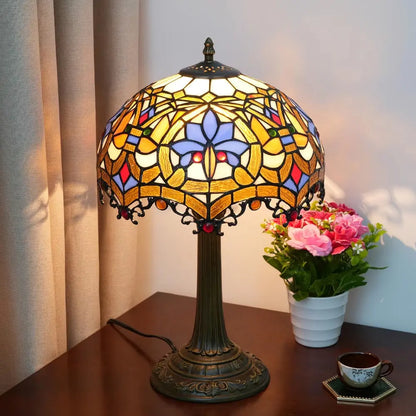 12inch Stained Glass Retro Heart-shaped Beads Lampshade Vintage Tiffany Table Lamp - CTL