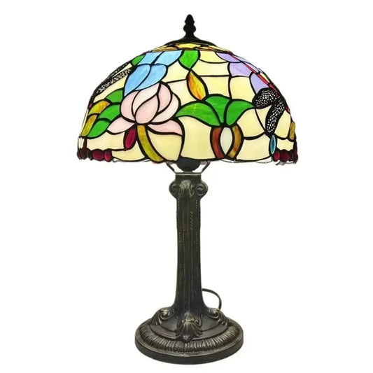 12inch Stained Glass Rose Dragonfly Lampshade Vintage Tiffany Glass Table Lamp - CTL