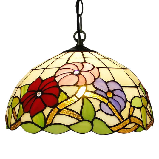 12inch Stained Glass Tricolor Flower Lampshade Tiffany Pendant Lights Kitchen Pendant Lamp - CTL