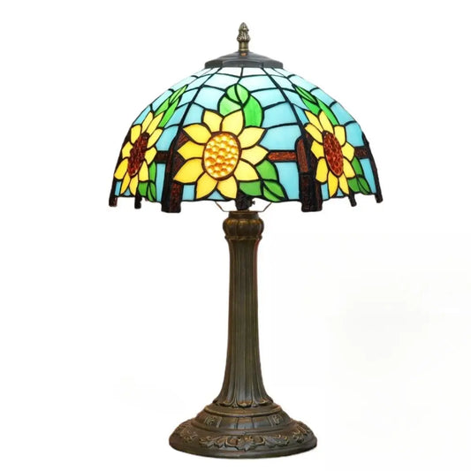 12inch Sunflower Tiffany Table Lamp Stained Glass Pastoral Lampshade Vintage Desk Light - CTL