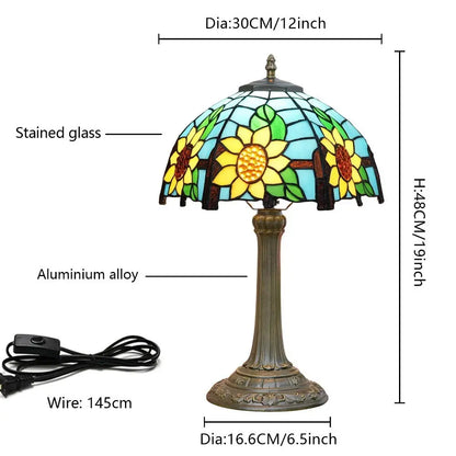12inch Sunflower Tiffany Table Lamp Stained Glass Pastoral Lampshade Vintage Desk Light - CTL