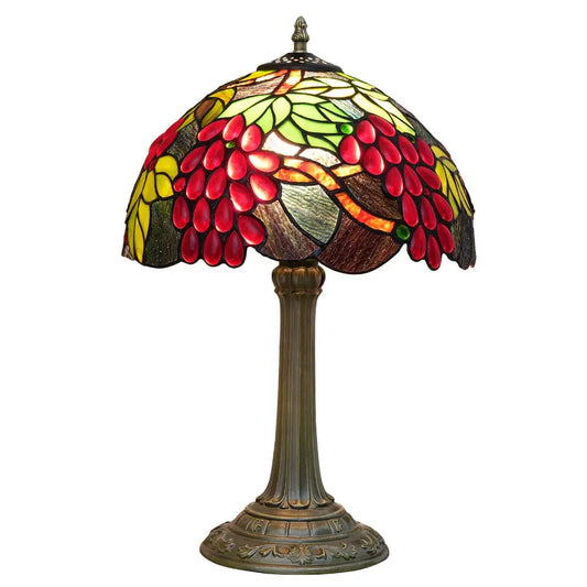 12inch Tiffany Stained Glass American Garden Grapes Lampshade Vintage Table Lamp - CTL