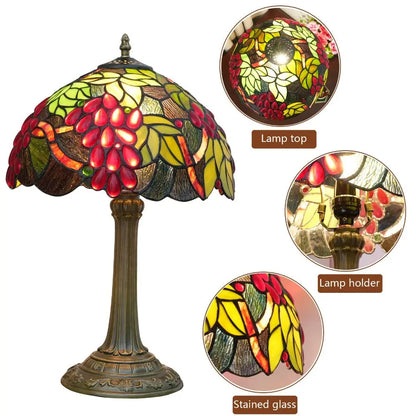 12inch Tiffany Stained Glass American Garden Grapes Lampshade Vintage Table Lamp - CTL