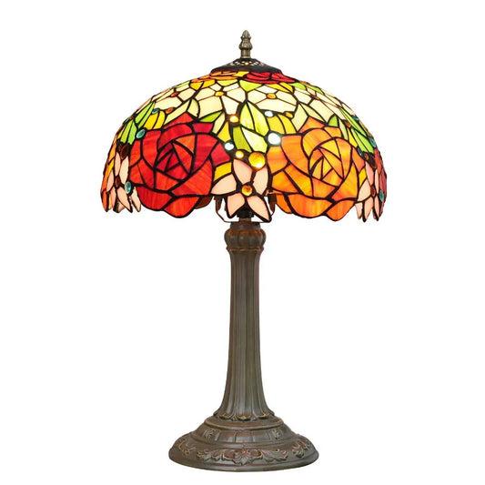 12inch Tiffany Stained Glass American Gorgeous Rose Lampshade Vintage Table Lamp - CTL