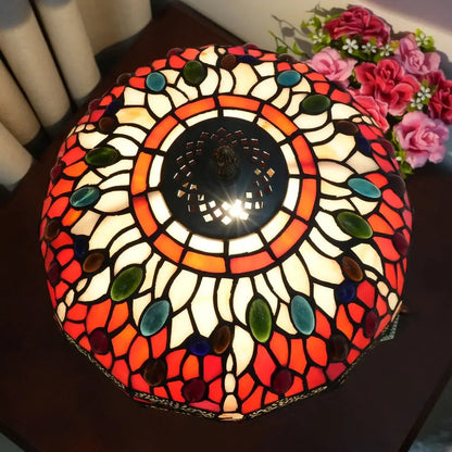 12inch Red Dragonfly Tiffany Lamp Stained Glass Lampshade Vintage Desk Light - CTL