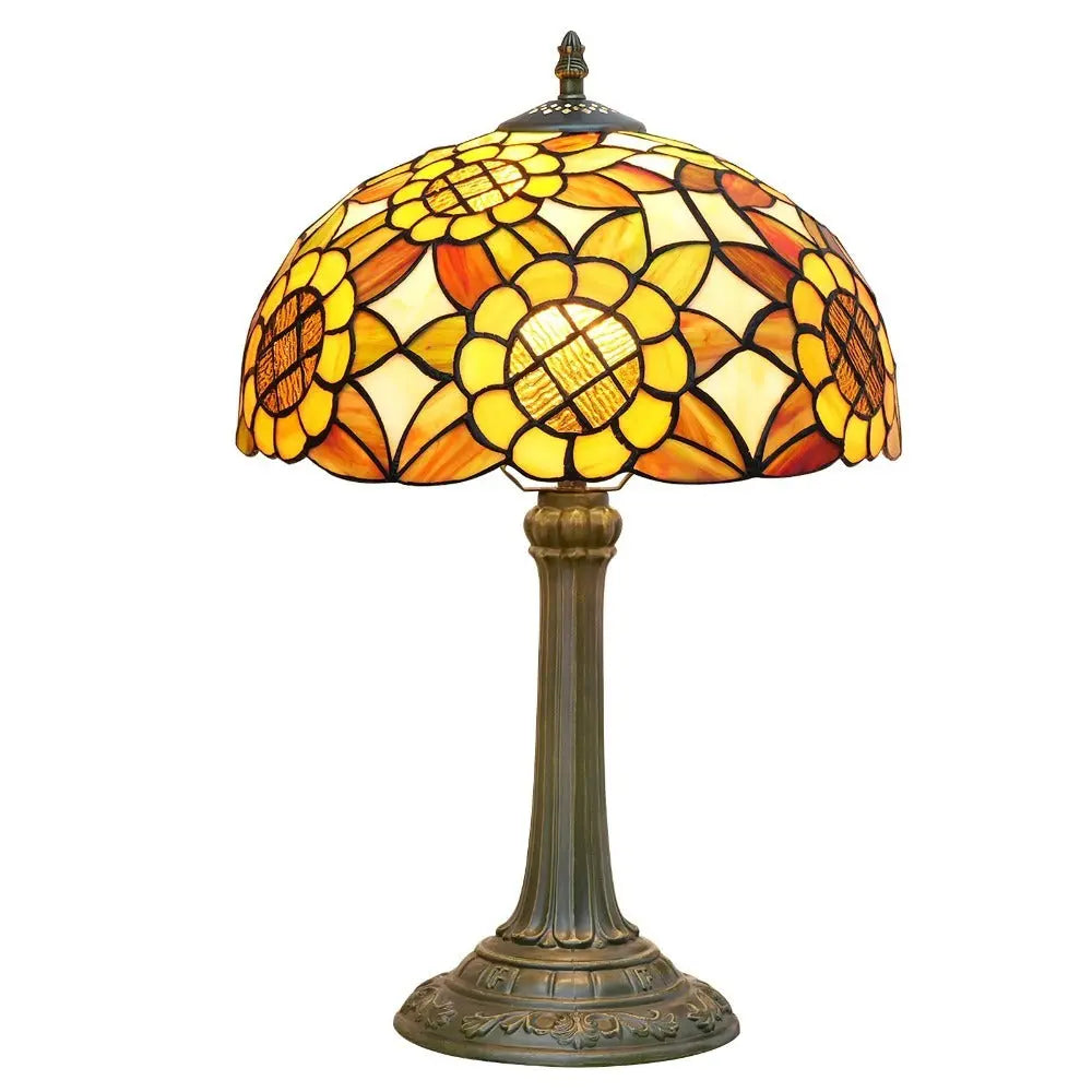12inch Tiffany Stained Glass American Yellow Sunflower Lampshade Vintage Table Lamp - CTL