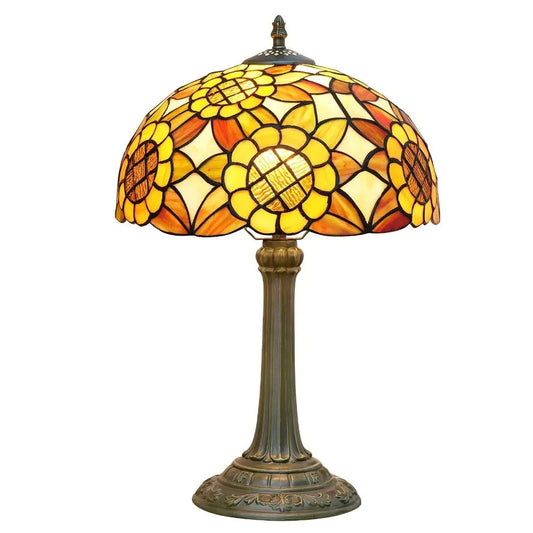 12inch Tiffany Stained Glass American Yellow Sunflower Lampshade Vintage Table Lamp - CTL