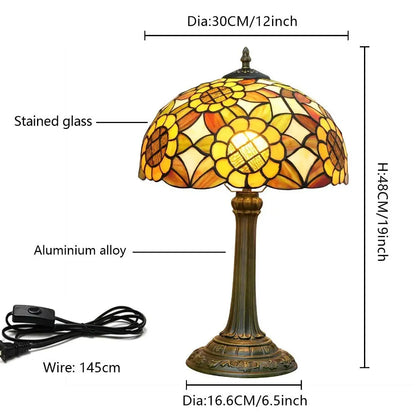 12inch Tiffany Stained Glass American Yellow Sunflower Lampshade Vintage Table Lamp - CTL