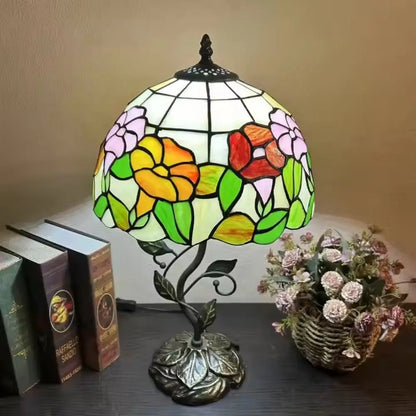 12inch Antique Tiffany Table Lamps Stained Glass Rose Handmade Bedside Light - CTL