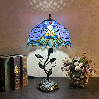 12inch Antique Tiffany Table Lamps Stained Glass Rose Handmade Bedside Light - CTL