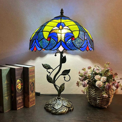 12inch Antique Tiffany Table Lamps Stained Glass Rose Handmade Bedside Light - CTL
