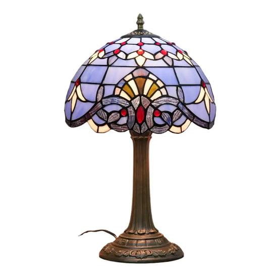12inch Tiffany Stained Glass Blue Baroque Lampshade Vintage Table Lamp - CTL