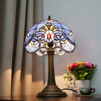 12inch Tiffany Stained Glass Blue Baroque Lampshade Vintage Table Lamp - CTL