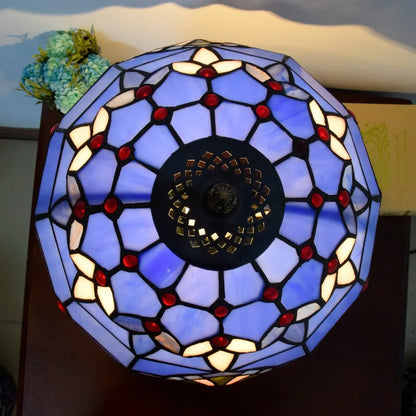 12inch Tiffany Stained Glass Blue Baroque Lampshade Vintage Table Lamp - CTL