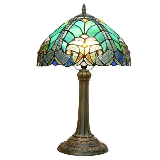 12inch Stained Glass Green Lampshade Tiffany Table Lamp Vintage Desk Light - CTL