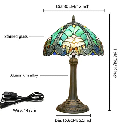 12inch Stained Glass Green Lampshade Tiffany Table Lamp Vintage Desk Light - CTL