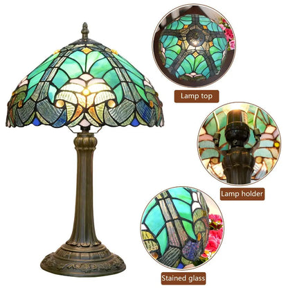12inch Stained Glass Green Lampshade Tiffany Table Lamp Vintage Desk Light - CTL
