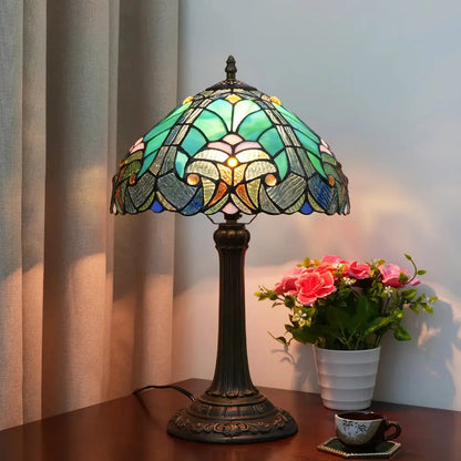 12inch Stained Glass Green Lampshade Tiffany Table Lamp Vintage Desk Light - CTL