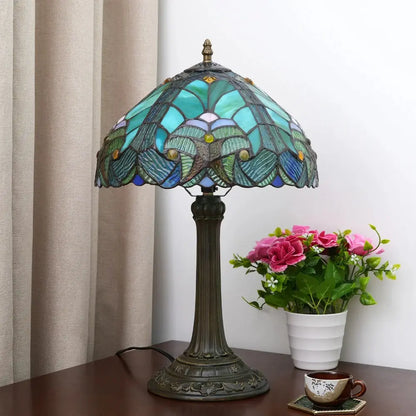 12inch Stained Glass Green Lampshade Tiffany Table Lamp Vintage Desk Light - CTL
