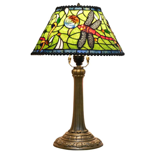 12inch Tiffany Stained Glass Dragonfly Flower Lampshade Vintage Desk Lamp - CTL