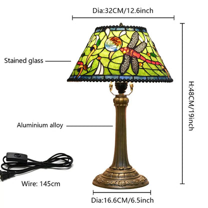 12inch Tiffany Stained Glass Dragonfly Flower Lampshade Vintage Desk Lamp - CTL