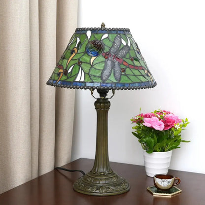 12inch Tiffany Stained Glass Dragonfly Flower Lampshade Vintage Desk Lamp - CTL