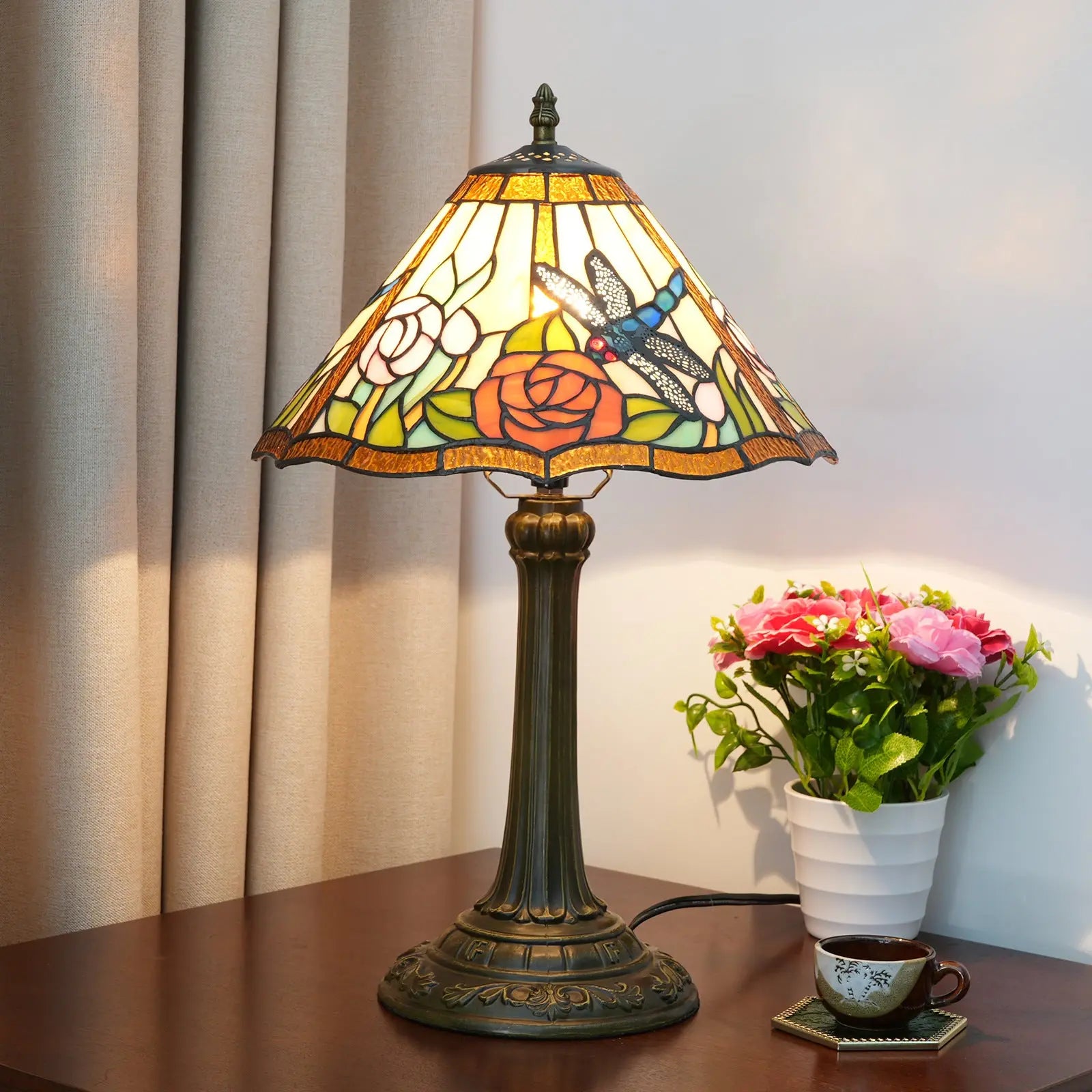 12inch Stained Glass Reading Lamp Dragonfly Lampshade Vintage Tiffany Desk Light - CTL