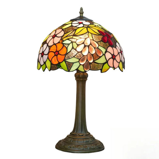 12inch Tiffany Stained Glass Garden Grape Floral Lampshade Vintage Table Lamp - CTL