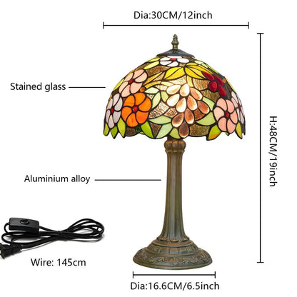 12inch Tiffany Stained Glass Garden Grape Floral Lampshade Vintage Table Lamp - CTL