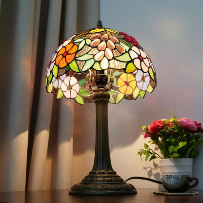 12inch Tiffany Stained Glass Garden Grape Floral Lampshade Vintage Table Lamp - CTL