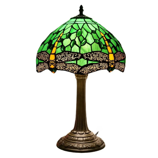 12inch Tiffany Stained Glass Green Dragonfly Lampshade Vintage Desk Lamp - CTL