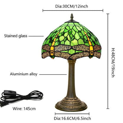 12inch Tiffany Stained Glass Green Dragonfly Lampshade Vintage Desk Lamp - CTL