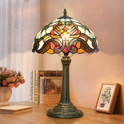 12inch Tiffany Stained Glass Lampshade Vintage Table Lamp for Living Room - CTL