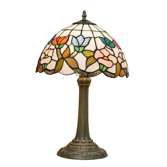 12inch Tiffany Stained Glass Morning Glory Lampshade Vintage Table Lamp - CTL