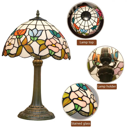 12inch Tiffany Stained Glass Morning Glory Lampshade Vintage Table Lamp - CTL