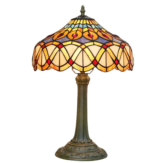 12inch Tiffany Stained Glass Retro Feathers Lampshade Vintage Table Lamp - CTL