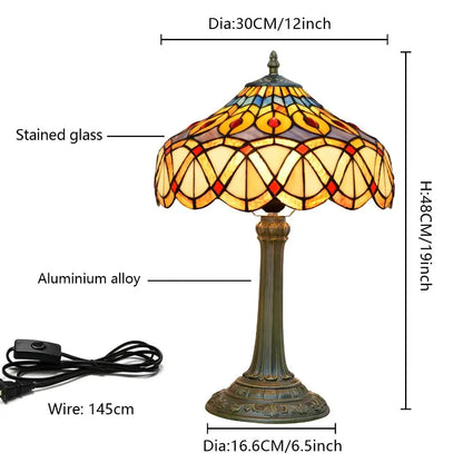 12inch Tiffany Stained Glass Retro Feathers Lampshade Vintage Table Lamp - CTL