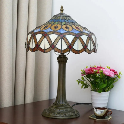12inch Tiffany Stained Glass Retro Feathers Lampshade Vintage Table Lamp - CTL