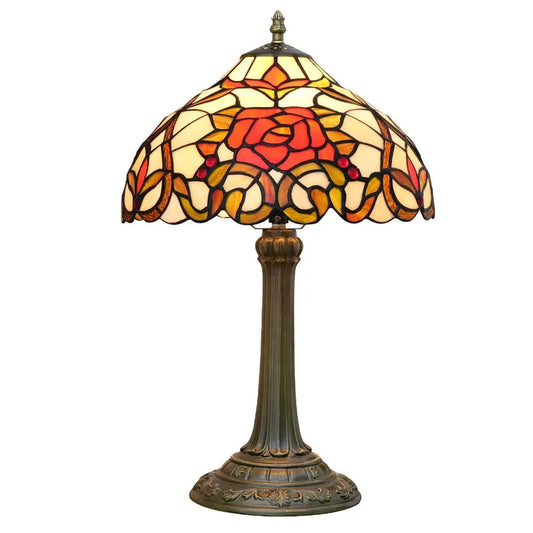 12inch Tiffany Stained Glass Rose Floral Lampshade Vintage Table Lamp - CTL