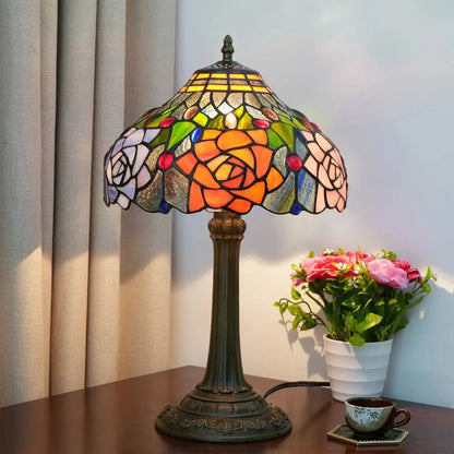 12inch Tiffany Stained Glass Rose Lampshade Antique Vintage Desk Lamp - CTL