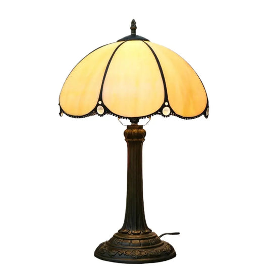 12inch Tiffany Stained Glass Simple Yellow Lampshade Vintage Table Lamp - CTL