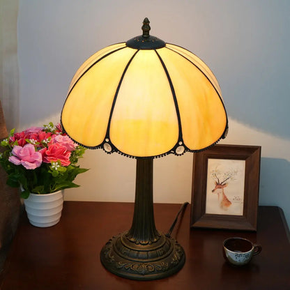 12inch Tiffany Stained Glass Simple Yellow Lampshade Vintage Table Lamp - CTL