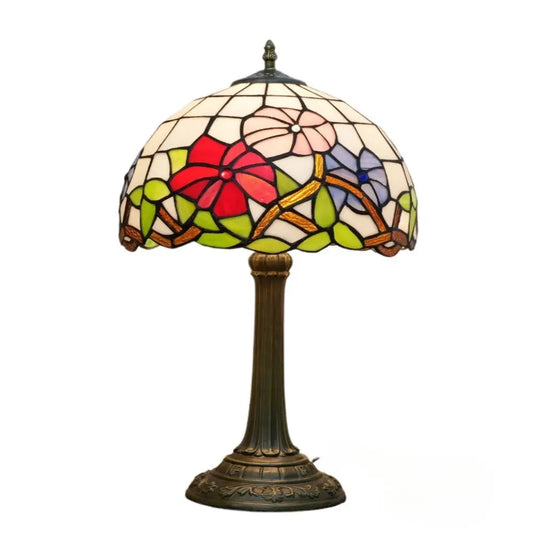 12inch Tiffany Stained Glass Tricolor Flowers Floral Lampshade Vintage Desk Lamp - CTL