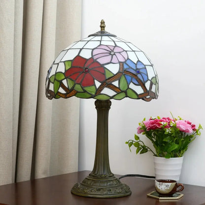 12inch Tiffany Stained Glass Tricolor Flowers Floral Lampshade Vintage Desk Lamp - CTL