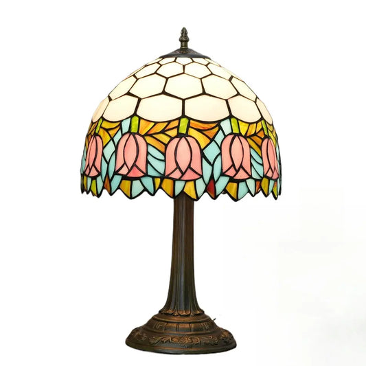 12inch Tiffany Tulip Lamp Stained Glass Pink Lampshade Vintage Table Lamps - CTL