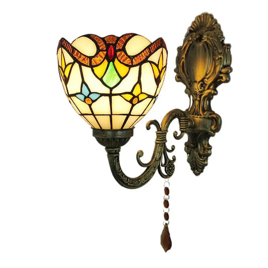 15cm Vintage Stained Glass Baroque Lampshade Wall Lamp Tiffany Sconce Light - CTL