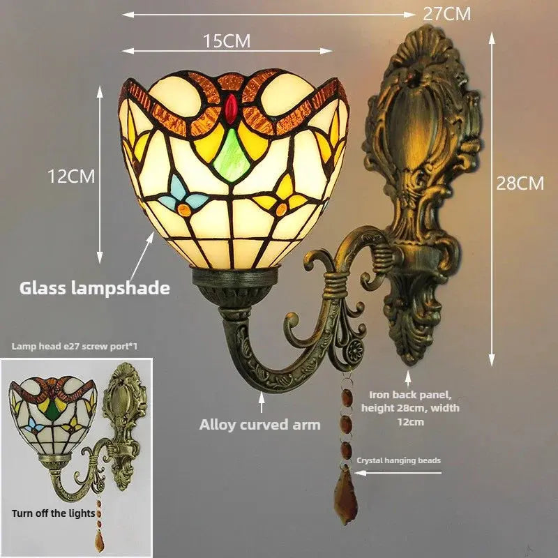 15cm Vintage Stained Glass Baroque Lampshade Wall Lamp Tiffany Sconce Light - CTL