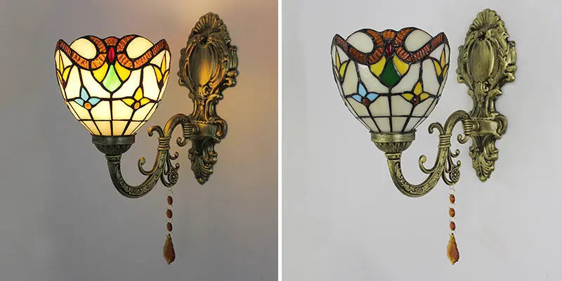 15cm Vintage Stained Glass Baroque Lampshade Wall Lamp Tiffany Sconce Light - CTL