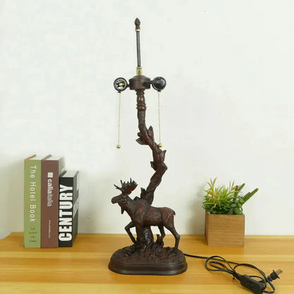 16Inch Stained Glass Rose Floral Lampshade Tiffany Desk Lamp with Deer Base - CTL